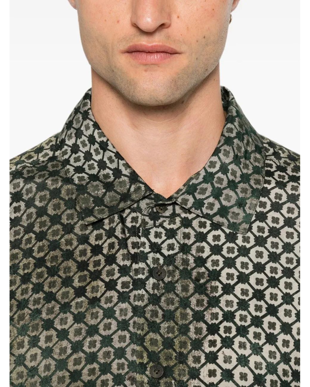 Ziggy Chen Gray Geometric-Print Long-Sleeve Shirt for men