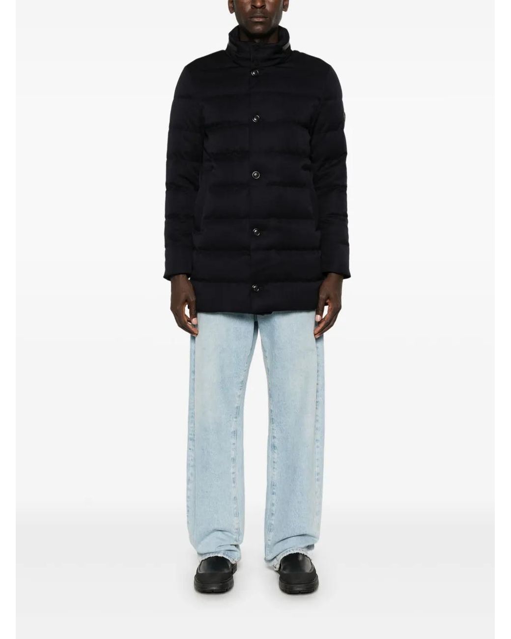 Moncler Blue Vallonpierre Hooded Wool Long Down Jacket for men