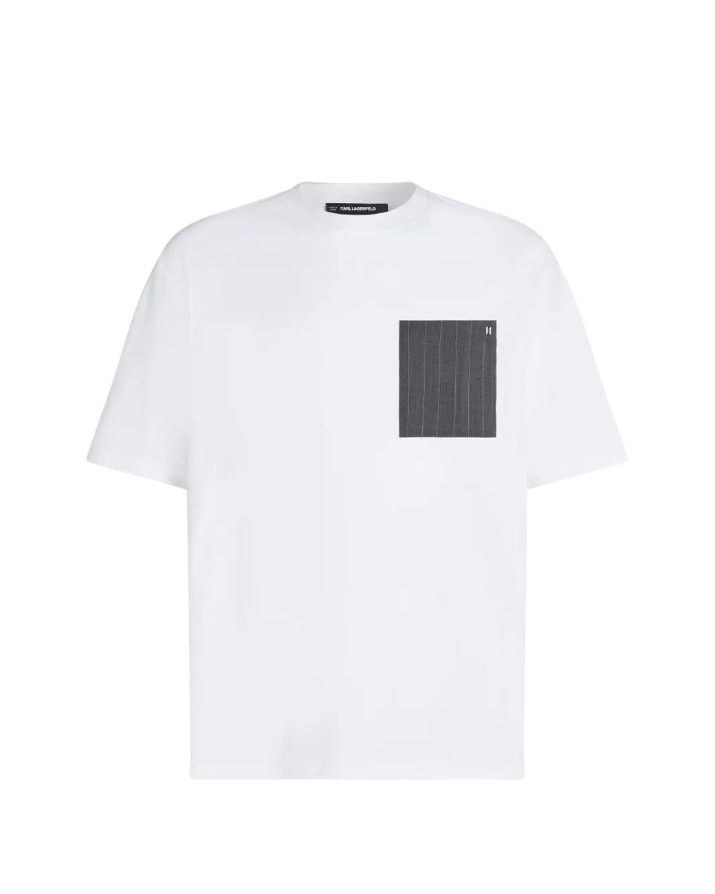 Karl Lagerfeld White Pinstripe Pocket T-Shirt for men