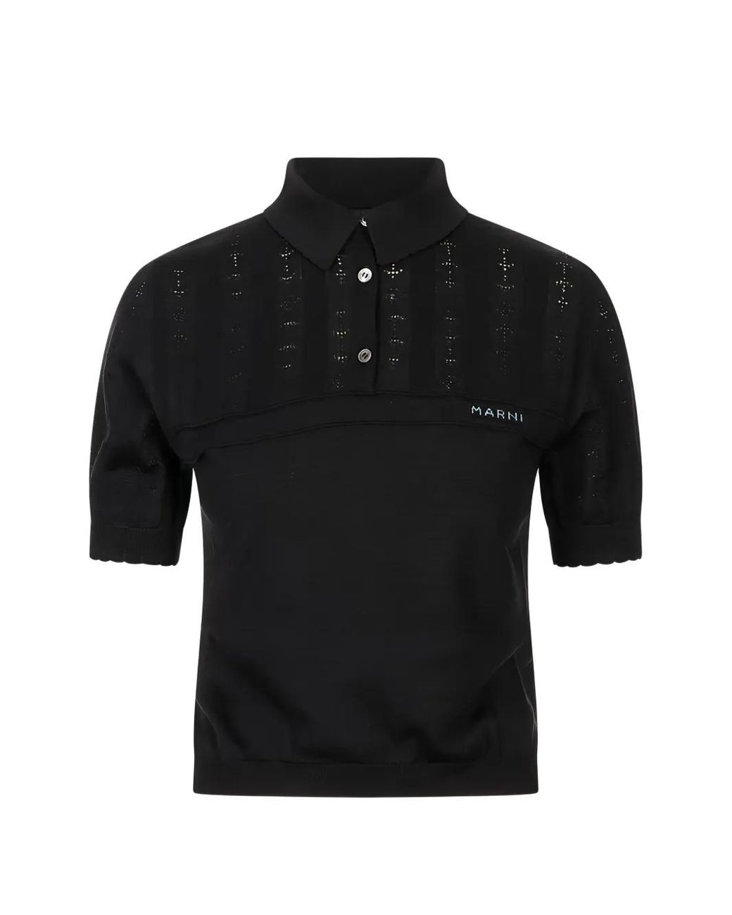 Marni Black Pointelle-Knit Polo Shirt
