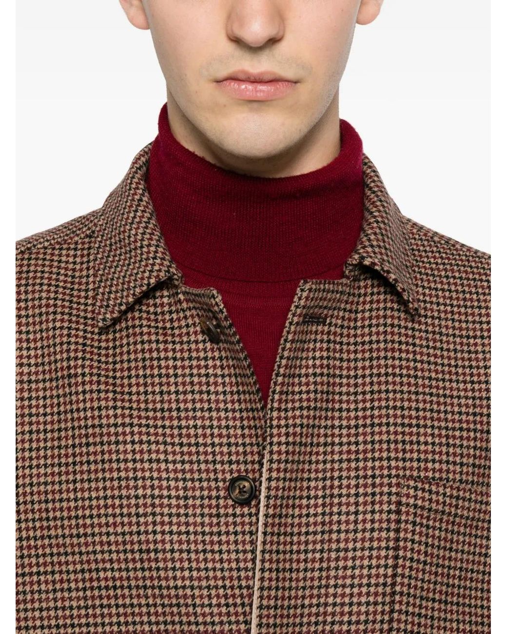 Eleventy Brown Houndstooth-Pattern Shirt Jacket for men