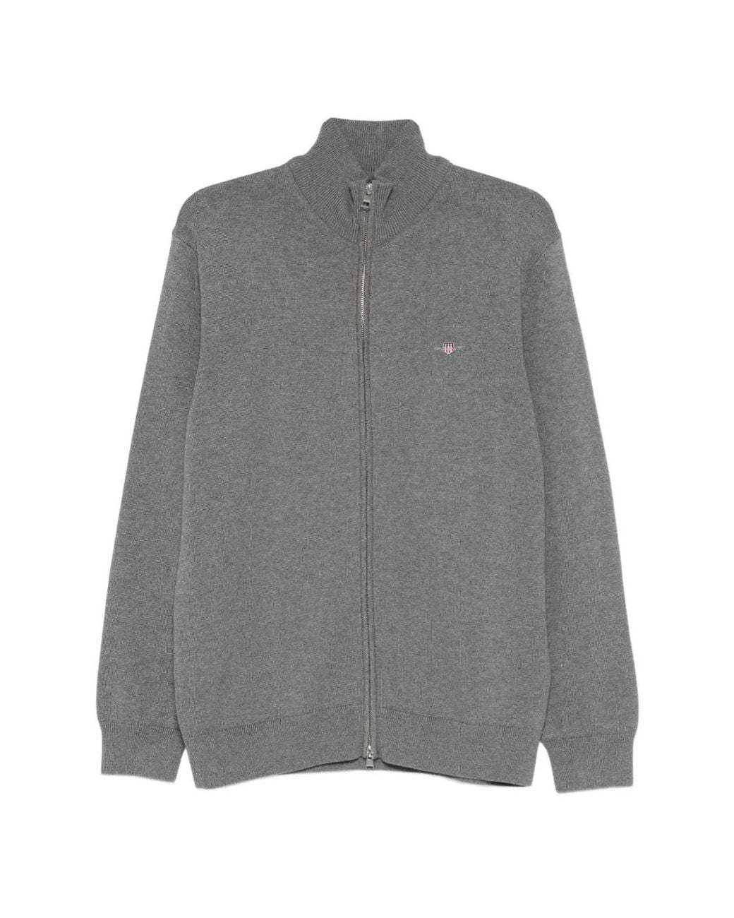 Gant Gray Zip-Up Cotton Cardigan for men
