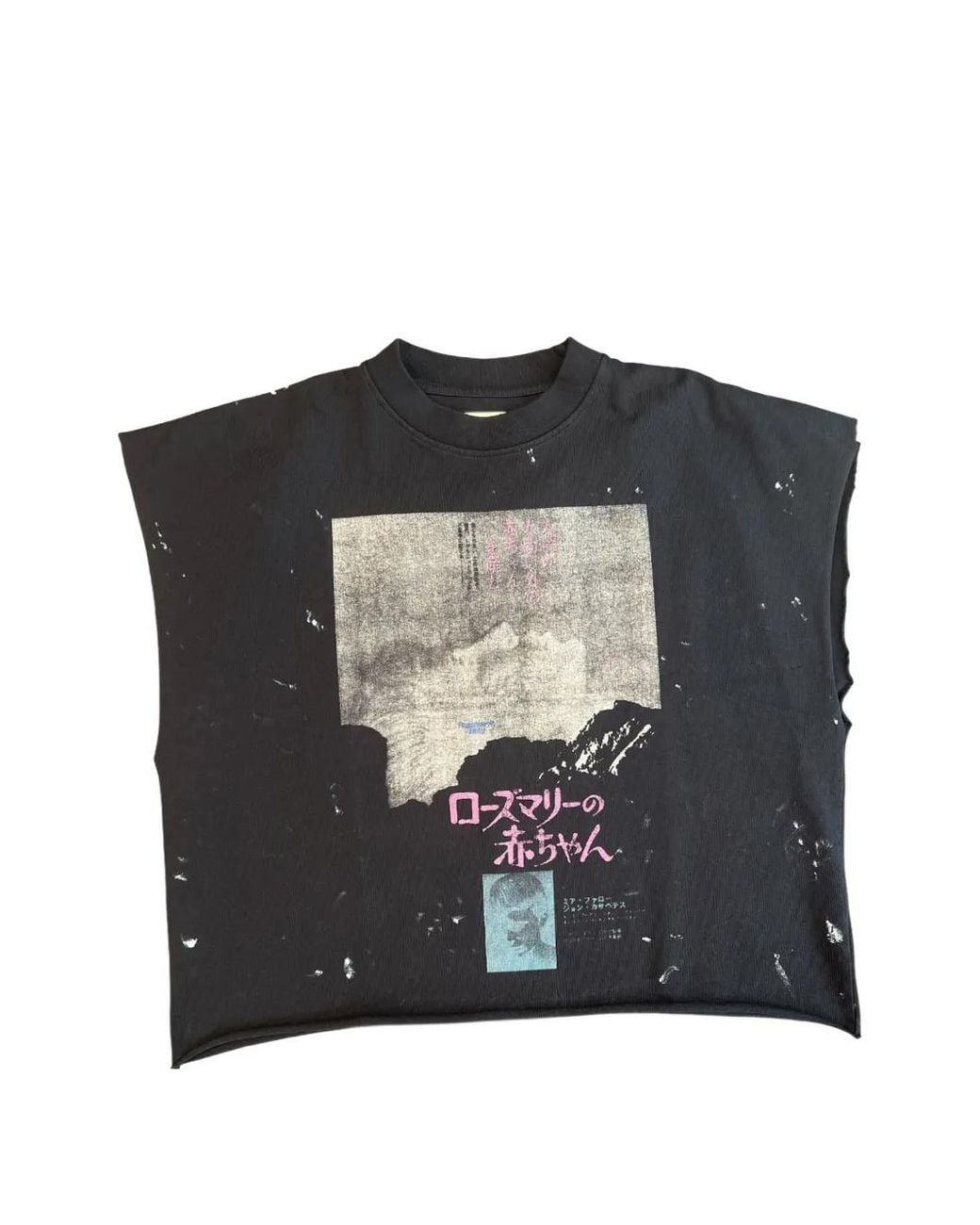 Astrum Black Graphic-Print Cut-Off T-Shirt for men