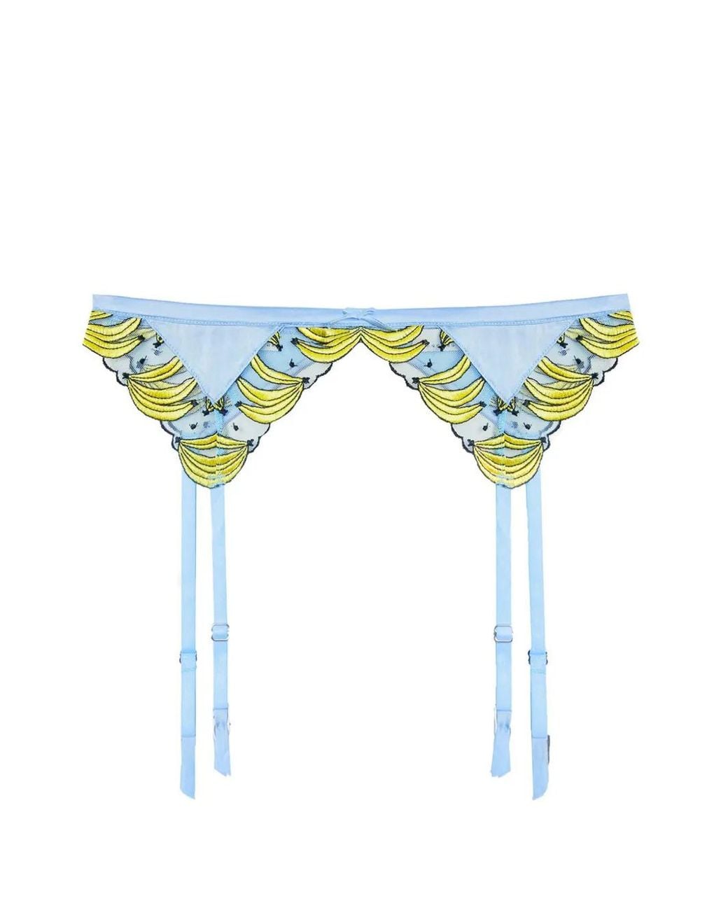 Fleur du Mal Blue Banana-Embroidered Garter Belt