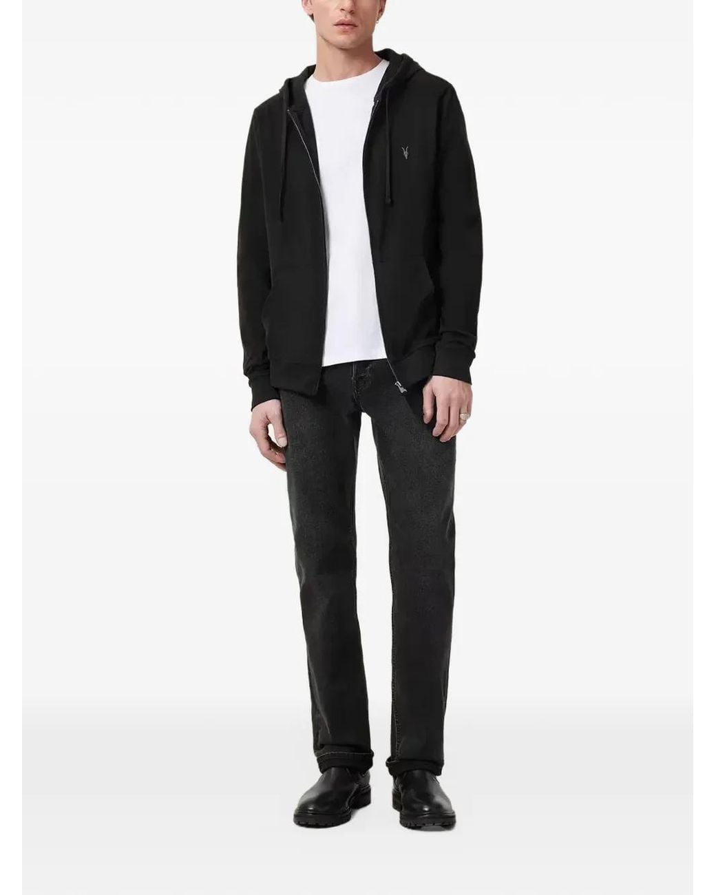 AllSaints Black Brace Zip-Up Ramskull Hoodie for men