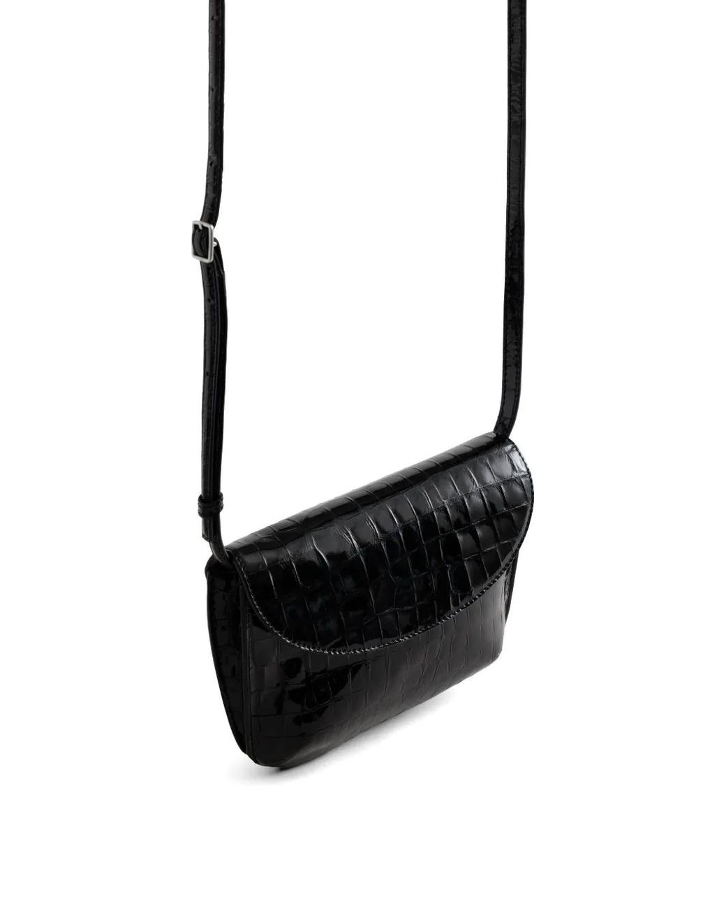 Yu Mei Black Keriana Crocodile-Embossed Leather Crossbody Bag