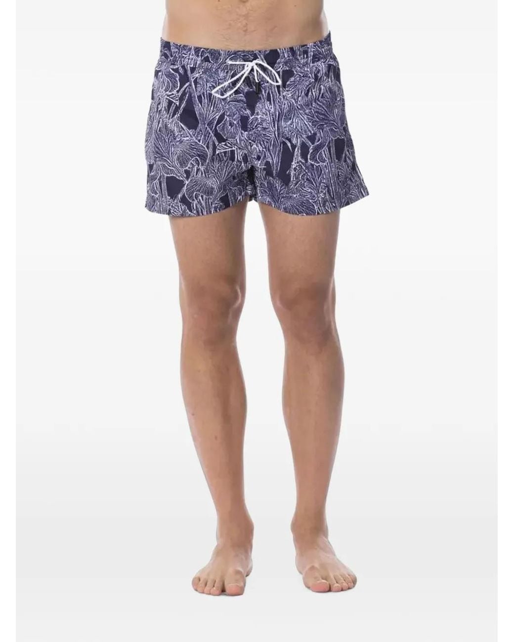 Roberto Cavalli Blue Floral-Print Swim Shorts for men