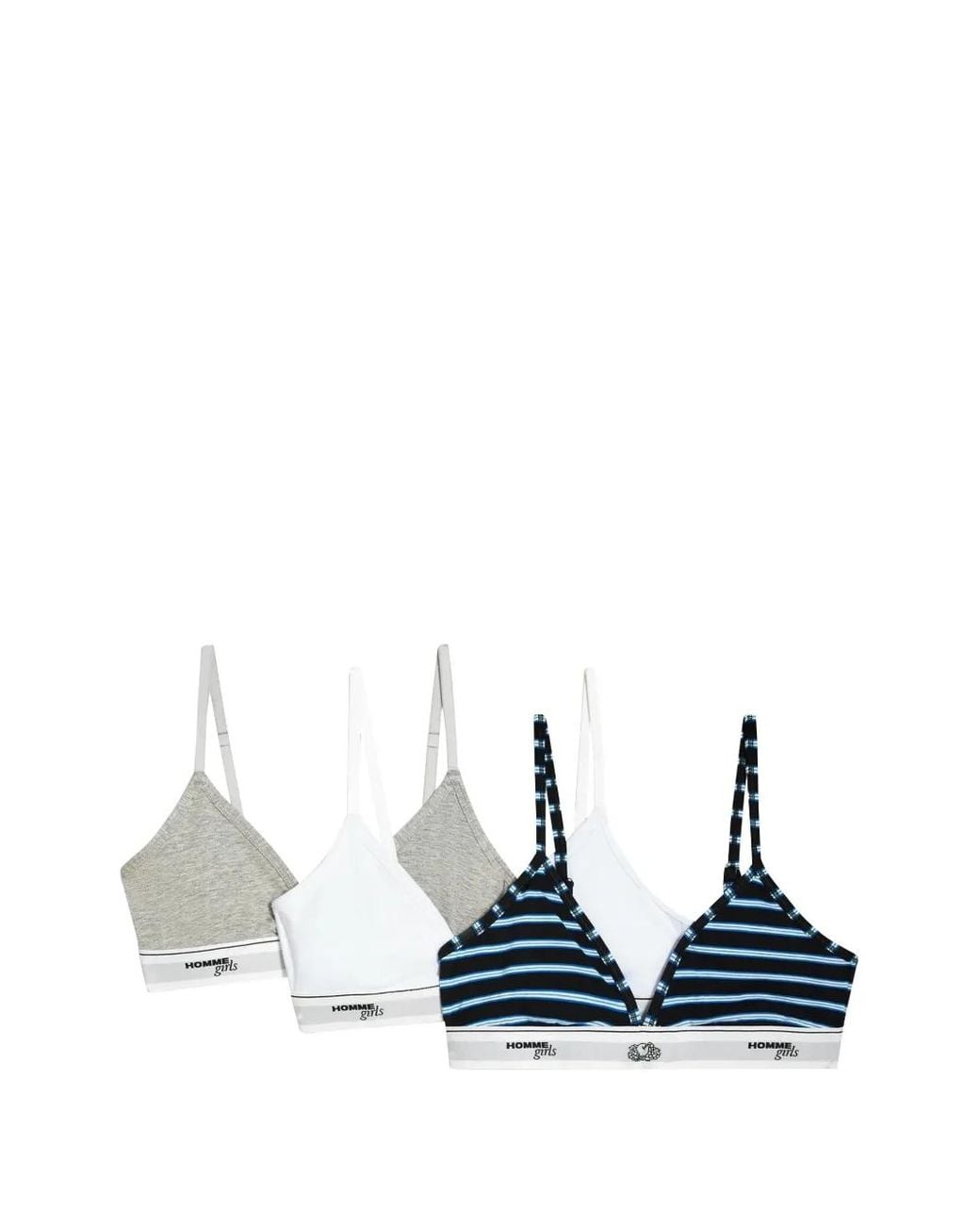 HOMMEGIRLS Blue X Fruit Of The Loom Logo-Underband Triangle Bralettes (Set Of Three)