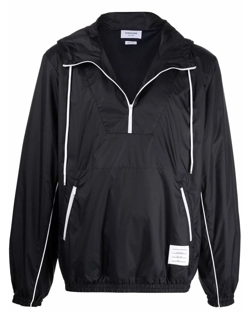 Thom Browne Black Logo Patch Hooded Jacket for men