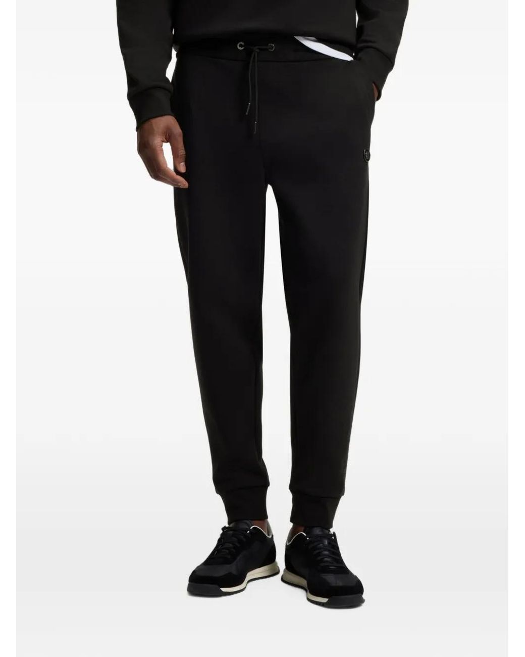 Boss Black Cotton-Blend Track Trousers With Double B Monogram Badge for men