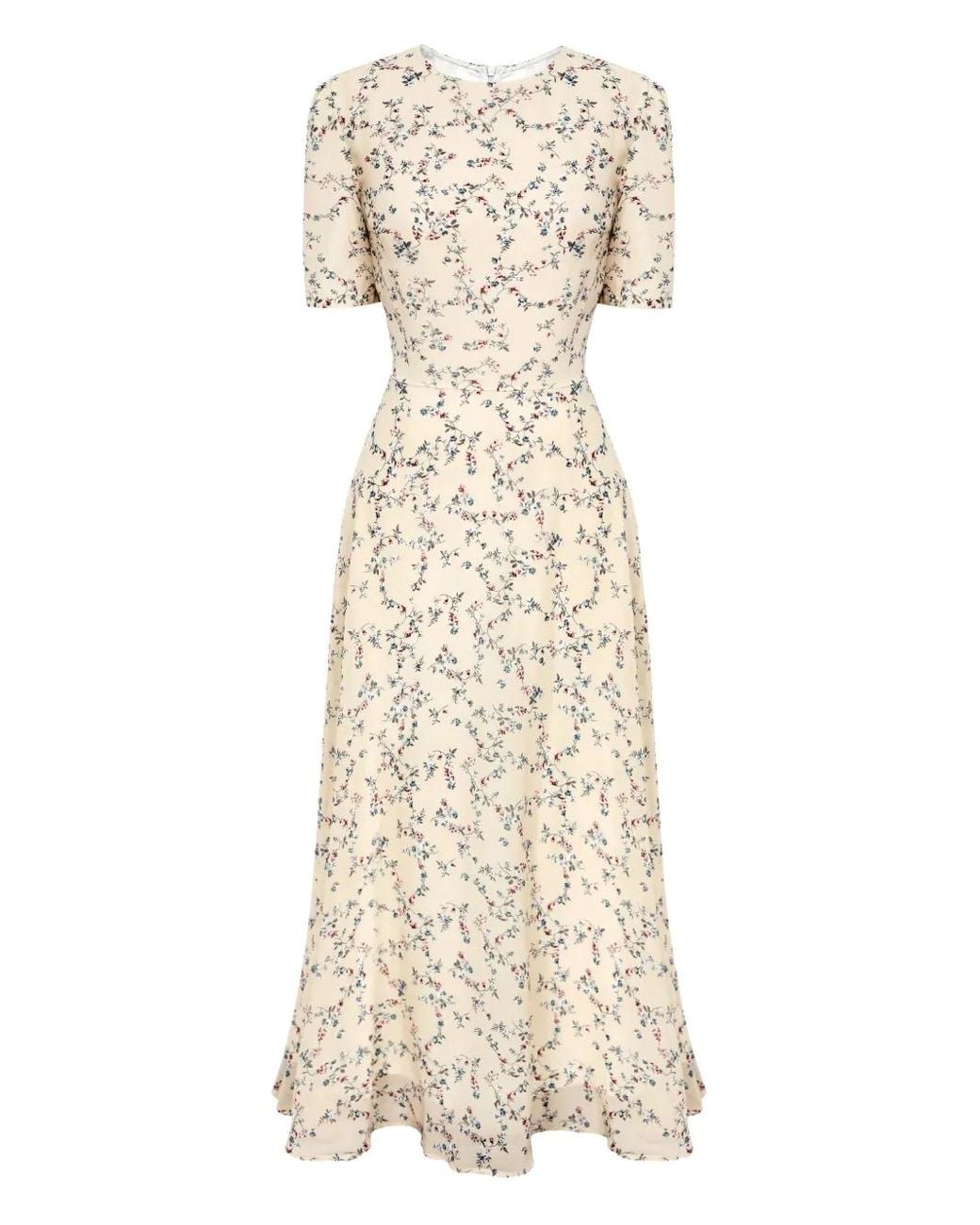 POST MERIDIEM Natural Puff-Sleeve Floral Midi Dress