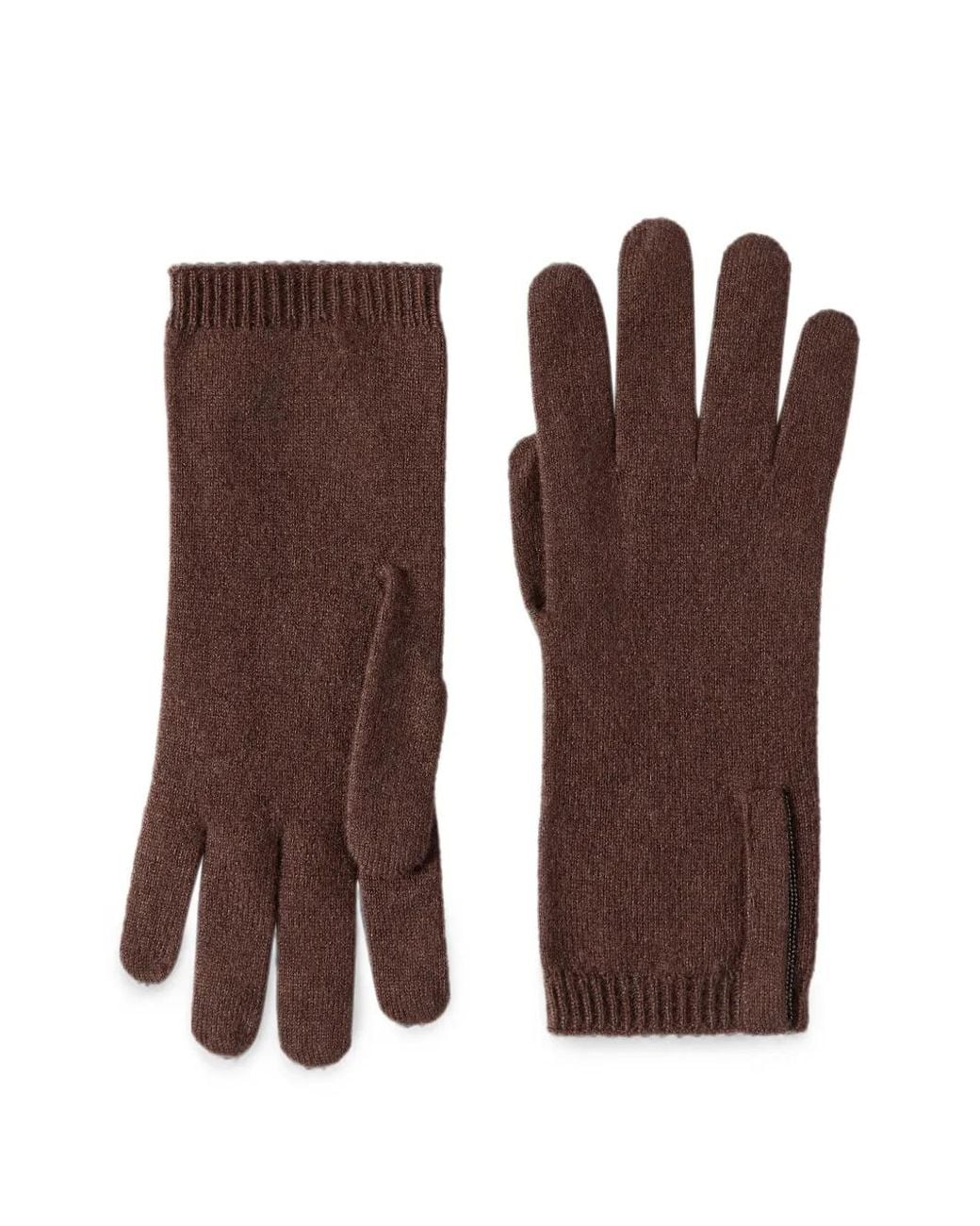 Brunello Cucinelli Brown Cashmere Knit Gloves With Monili