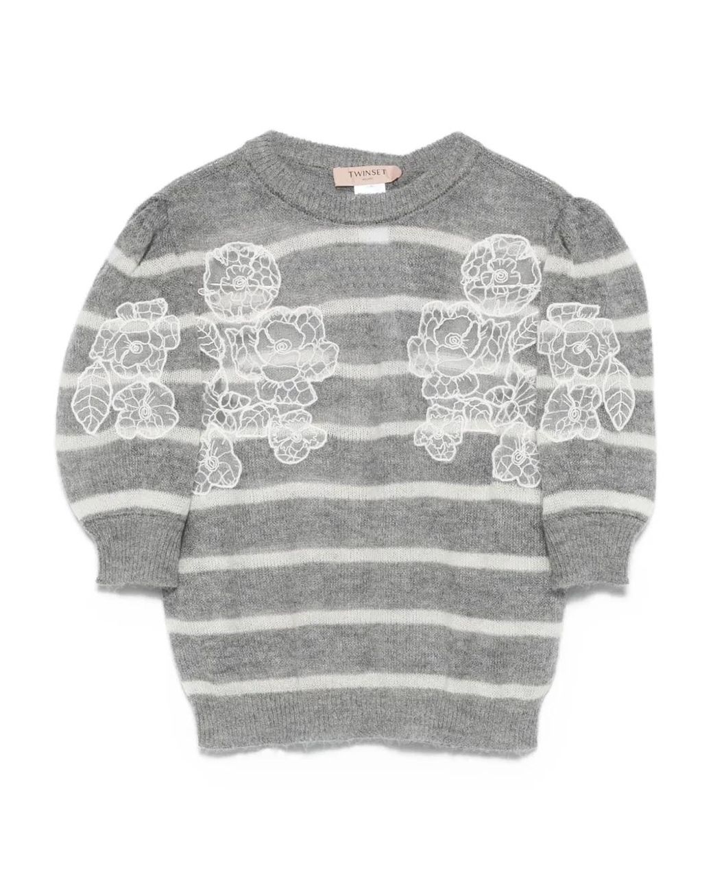Pull Rayé À Fleurs Brodées Twinset en coloris Gray
