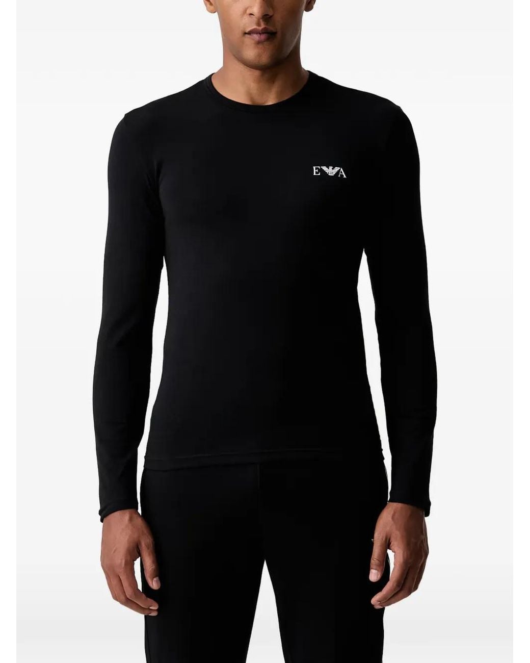Emporio Armani Black Logo-Print Long-Sleeve T-Shirt for men