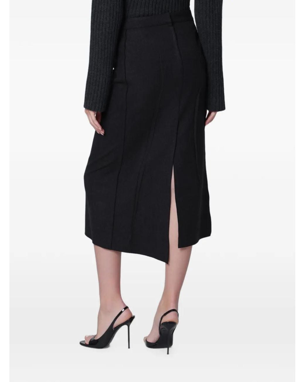 Victoria Beckham Black Pressed Tailored Midi Skirt