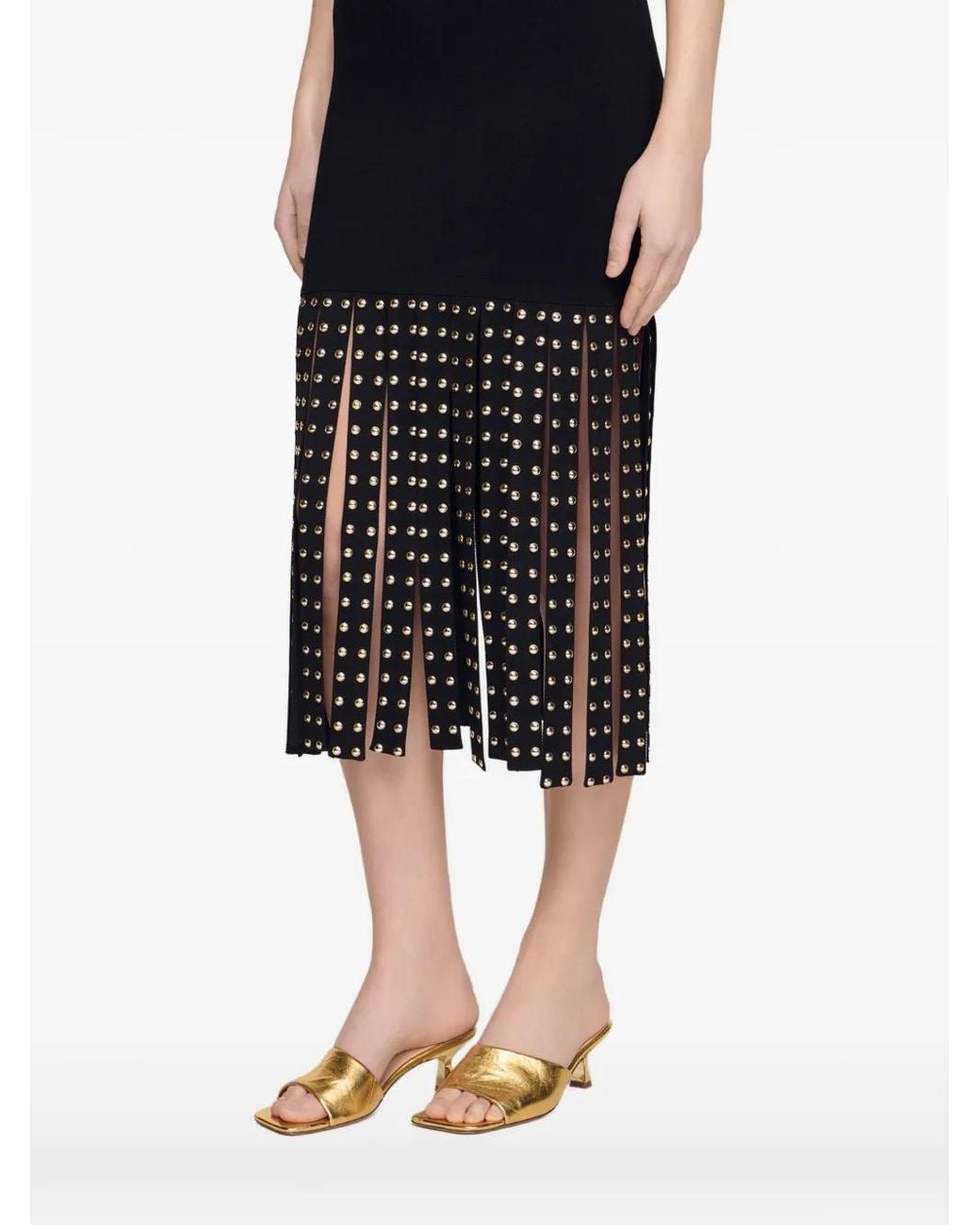 Sandro Midi-Jurk Met Studs in het Black