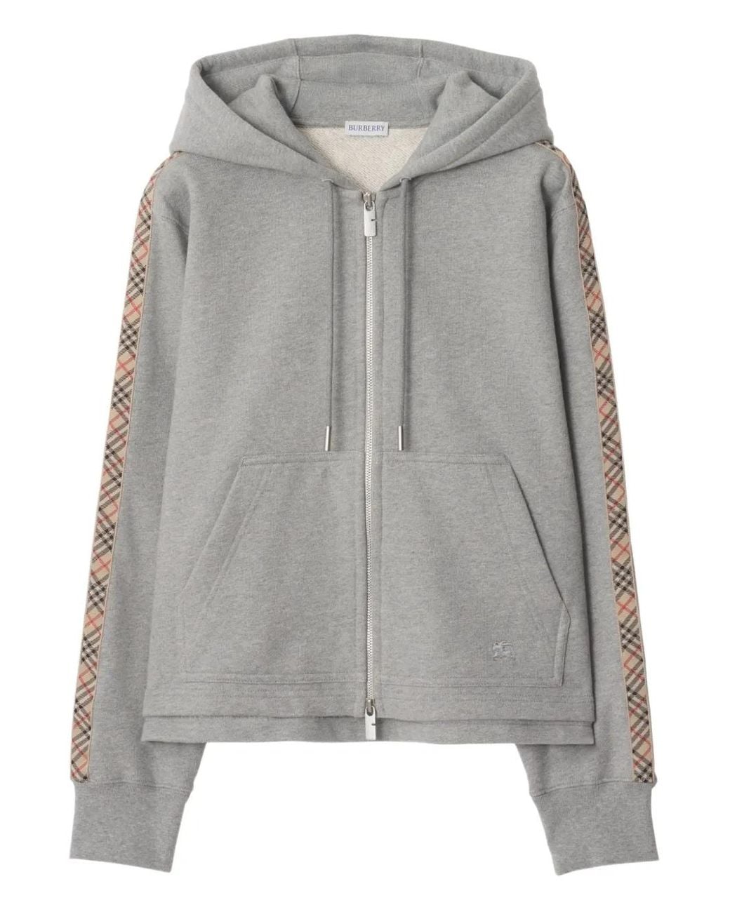 Burberry Gray Check Detail Cotton Hoodie