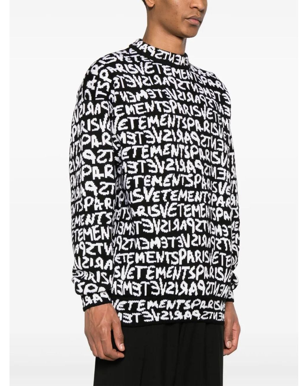 Vetements Black Intarsia-Knit Logo Wool Jumper