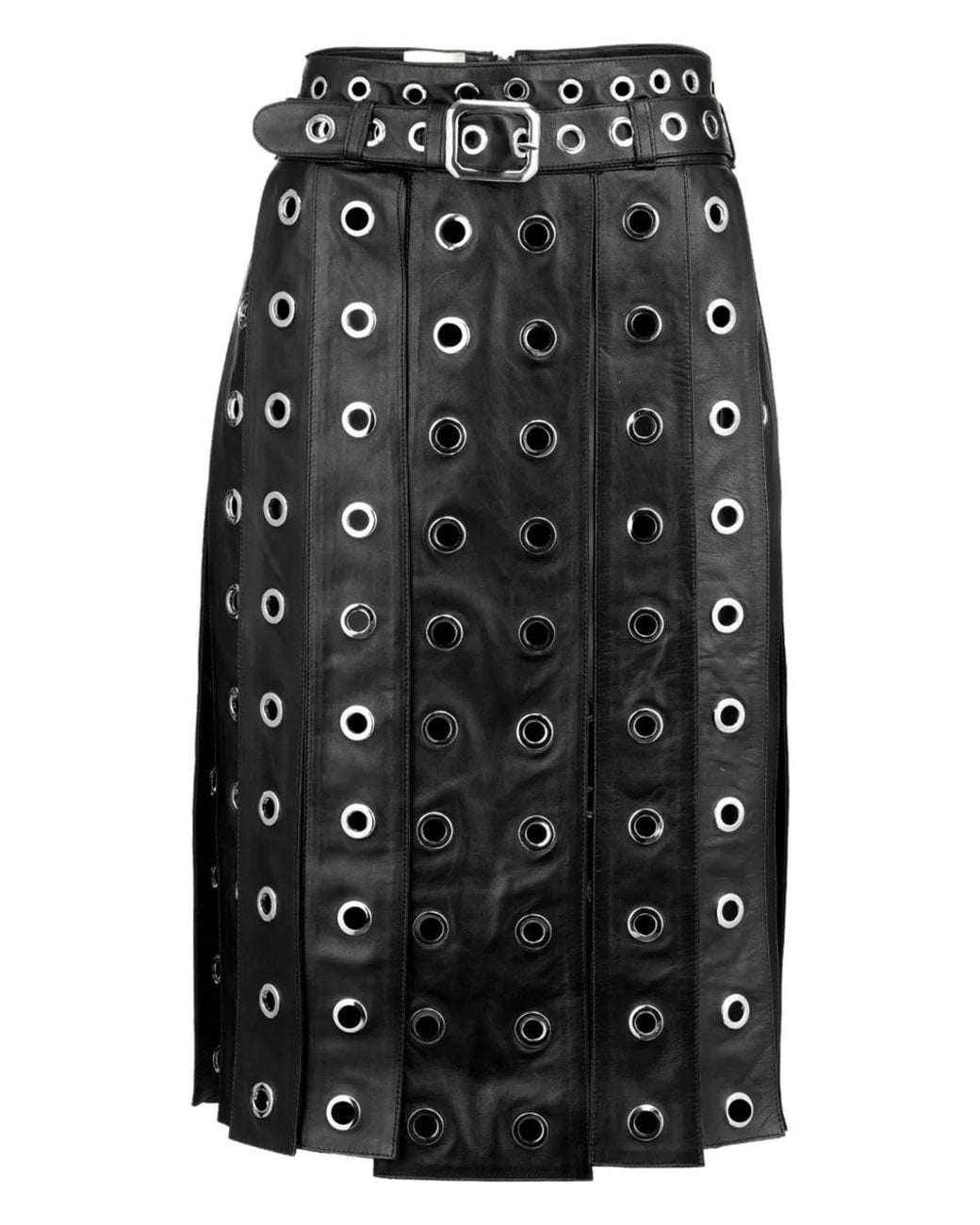 Dan Cassab Black Vera Eyelet Belted Skirt