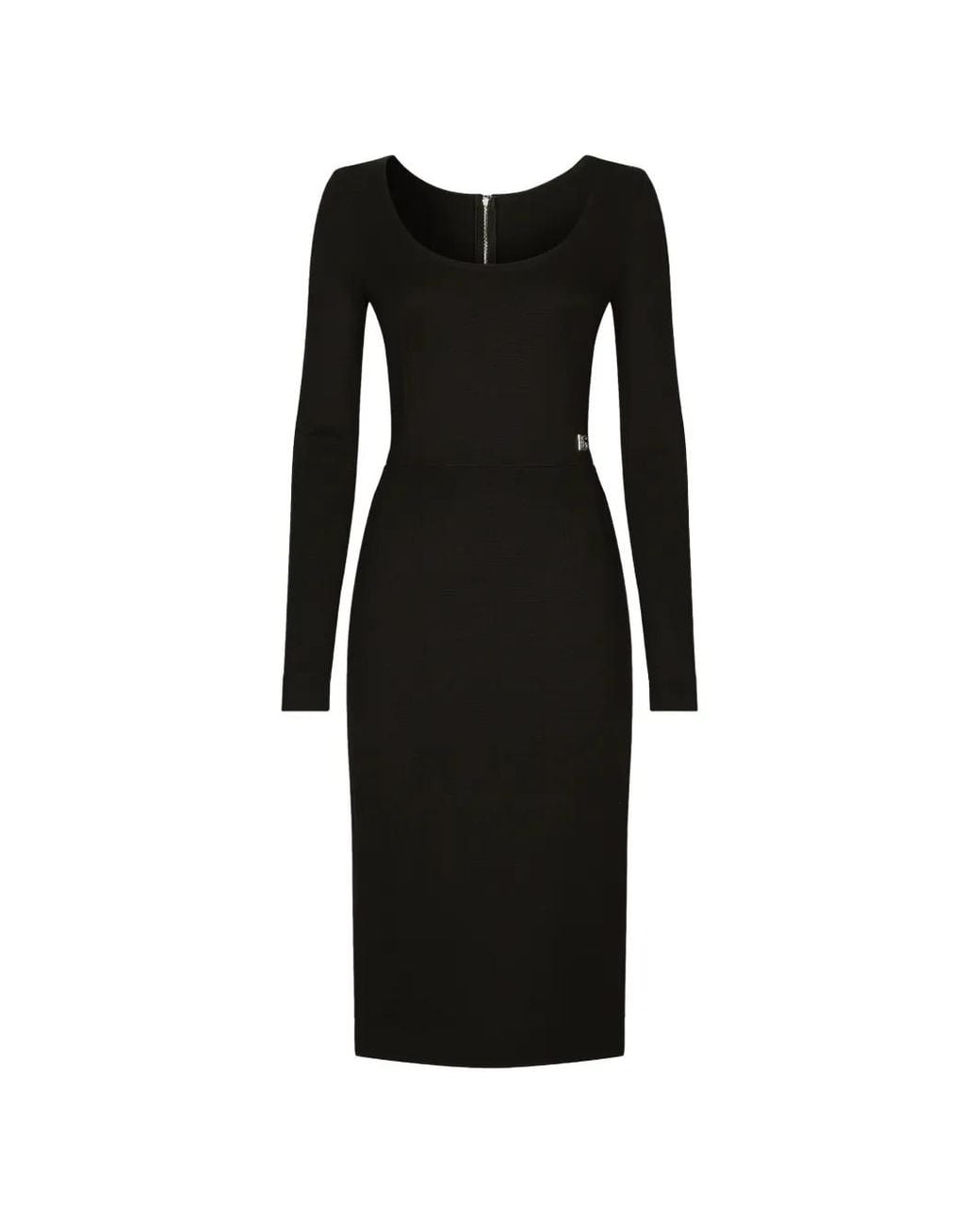 Dolce & Gabbana Black Dg-Logo Milano-Rib Midi Dress