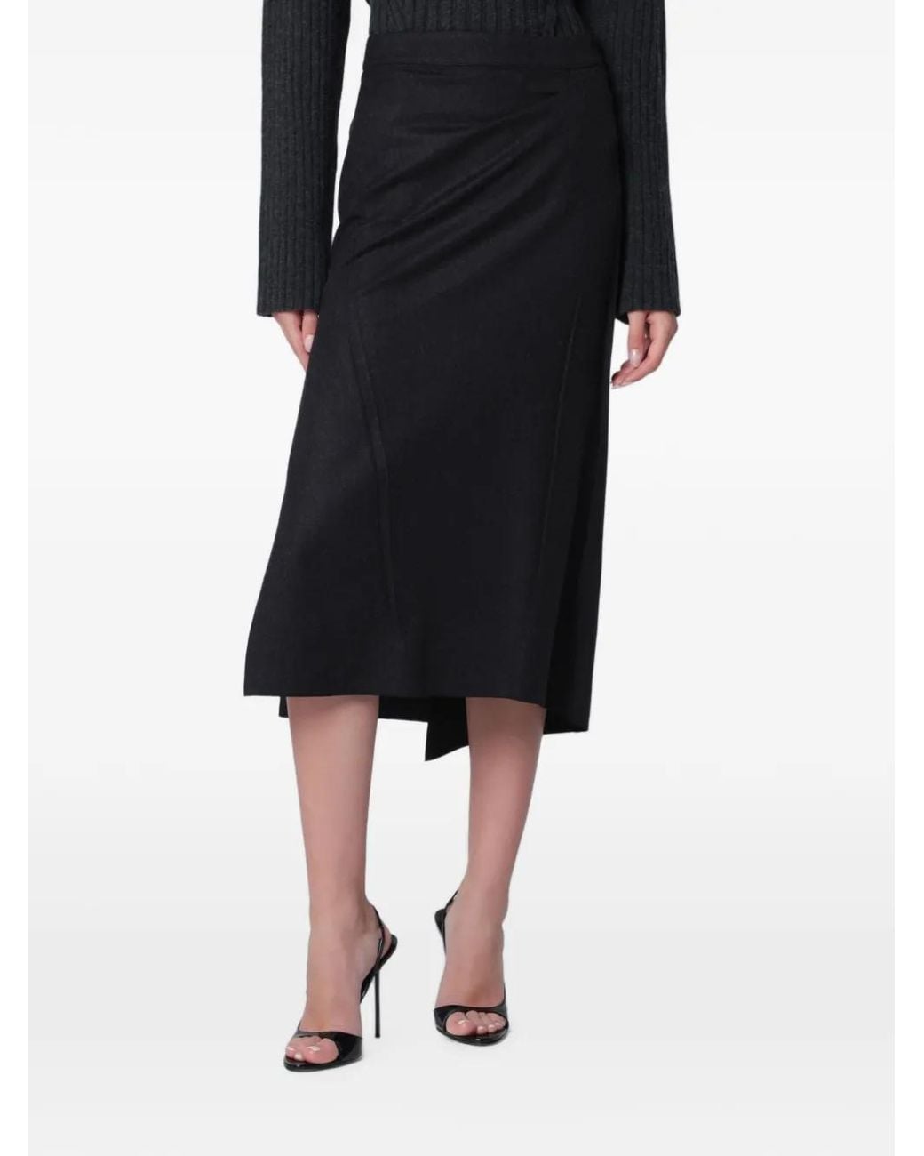 Victoria Beckham Black Pressed Tailored Midi Skirt