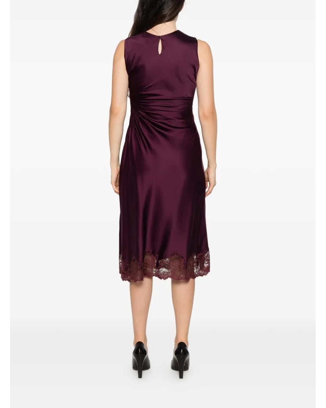 Ermanno Scervino Purple Lace-Trim Ruched-Detailing Midi Dress