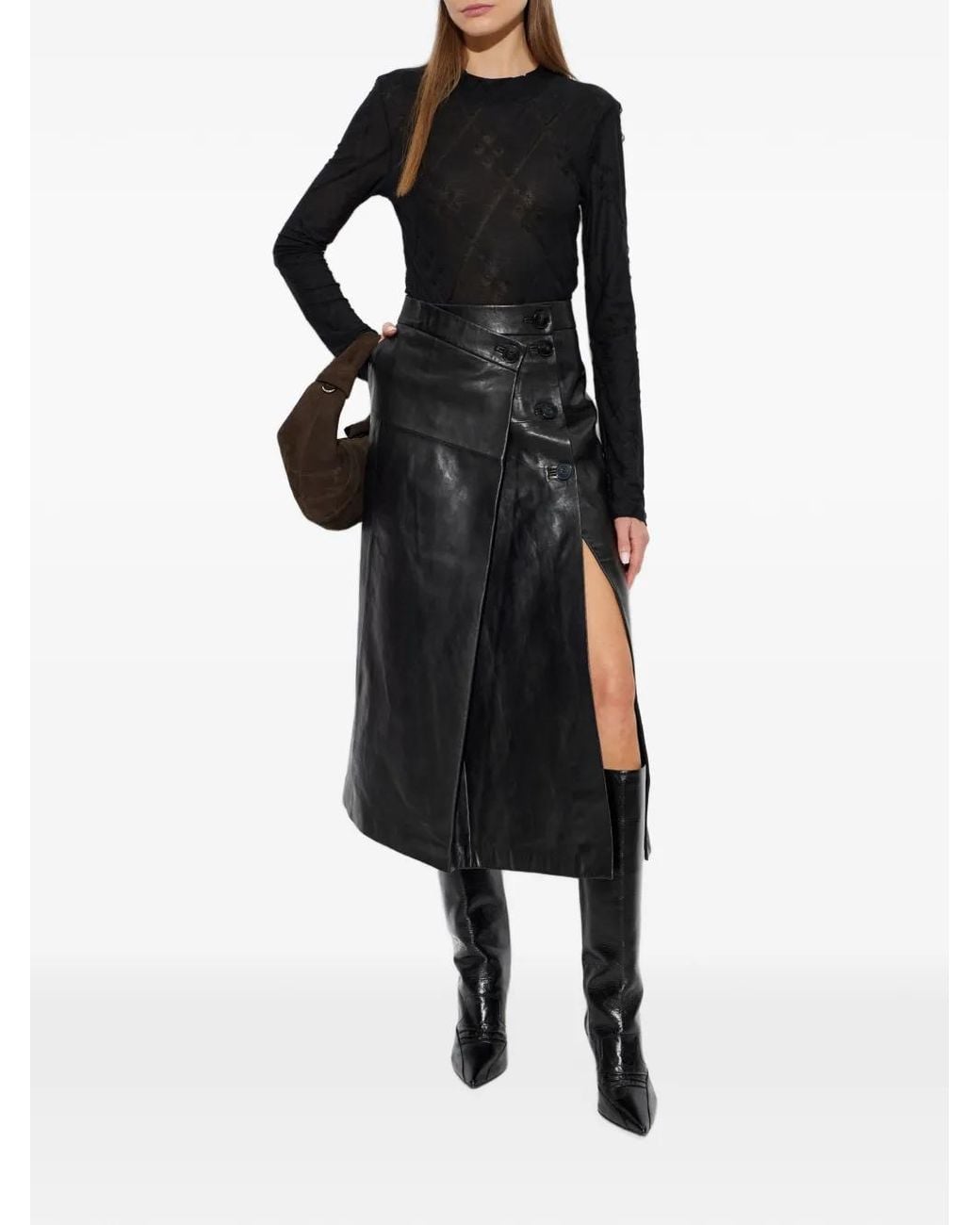 IRO Black Rimera Button-Fastening Wrap Midi Skirt