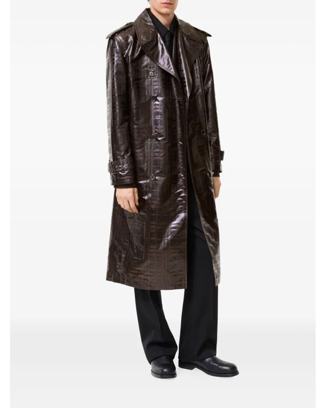 Burberry Black Long Check Hoxton Trench Coat for men