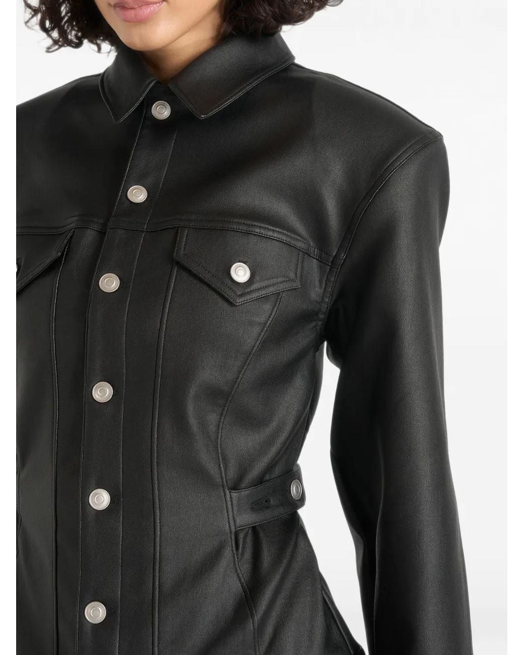 Manière De Voir Black Karla Wax-Effect Cinch-Waist Jacket