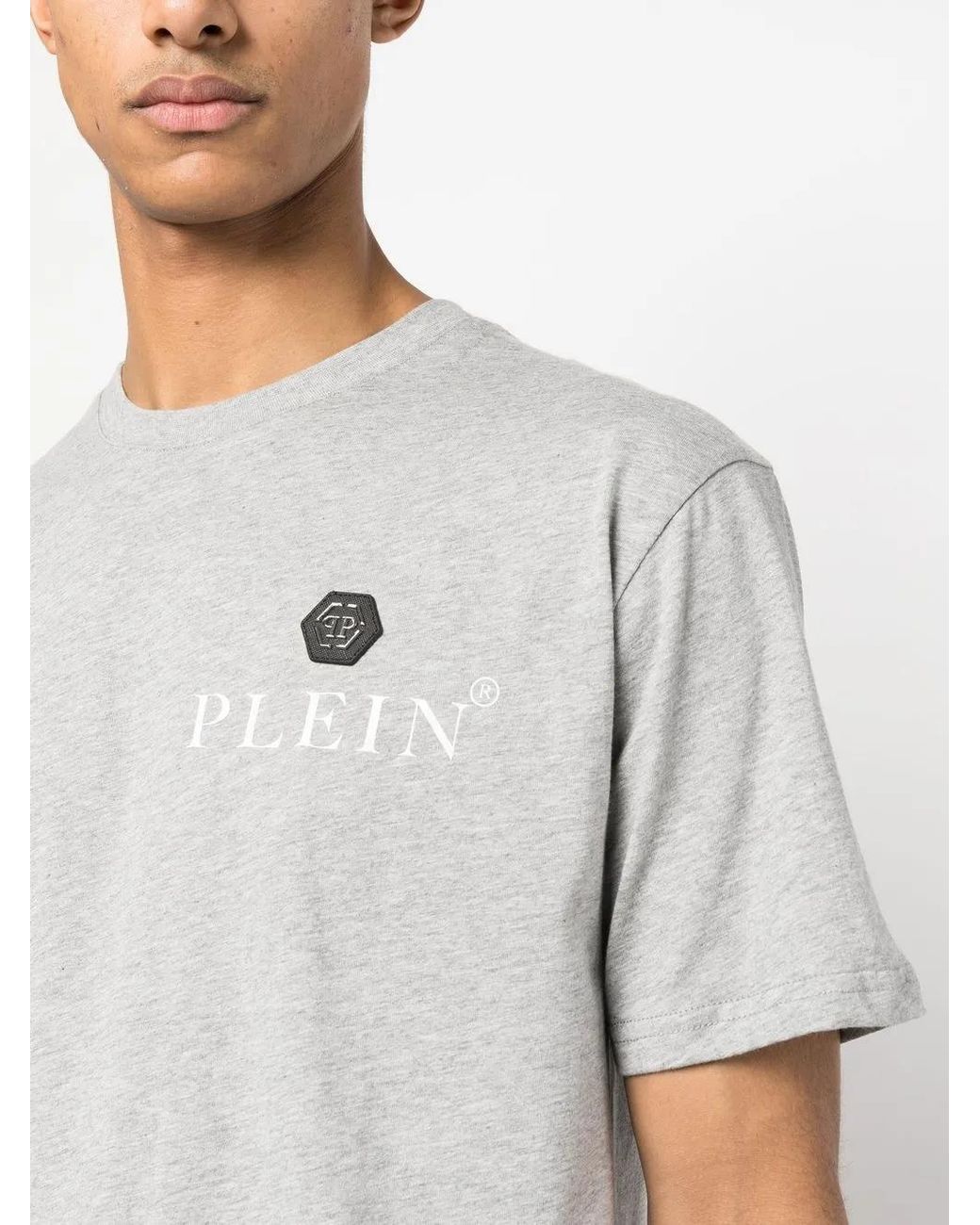 Philipp Plein Gray Logo-Plaque Cotton T-Shirt for men