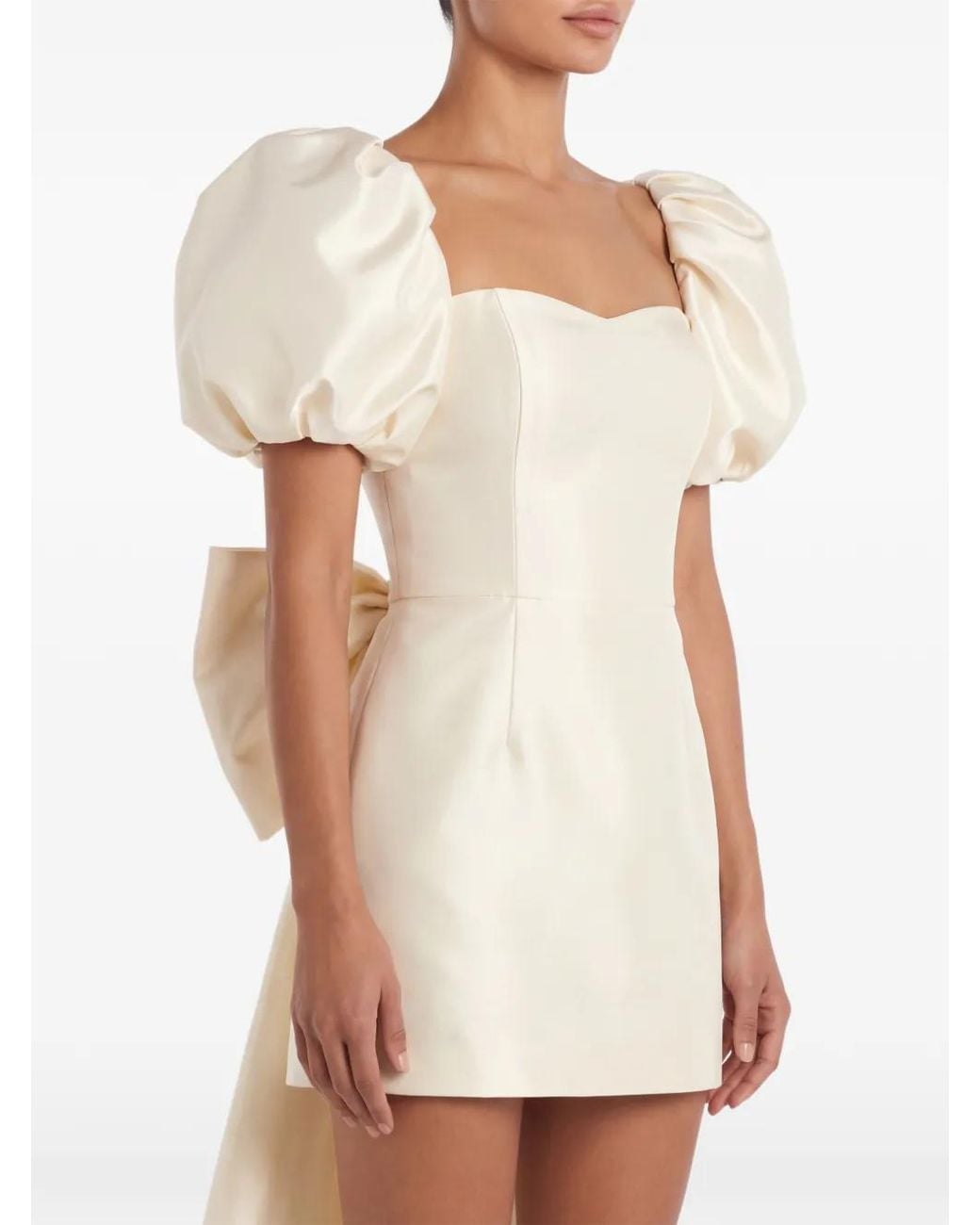 POST MERIDIEM White Bow-Back Puff-Sleeve Mini Dress