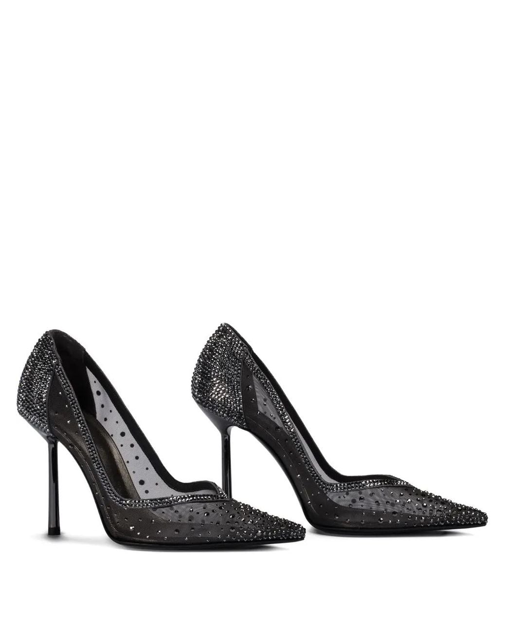 Le Silla Black 100Mm Nicole Crystal-Embellished Mesh Pumps