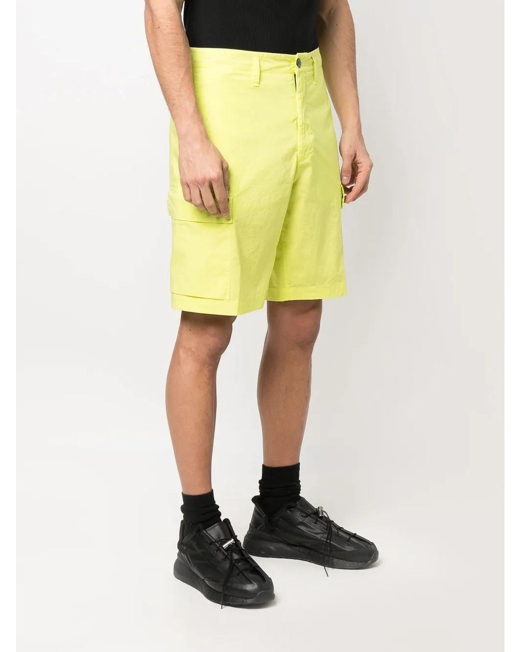 Stone Island Yellow Compass Logo-Patch Cargo Shorts for men