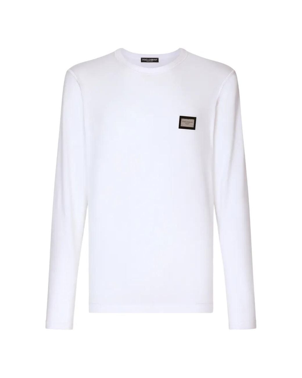 Dolce & Gabbana White Long-Sleeved T-Shirt With Logo Tag for men