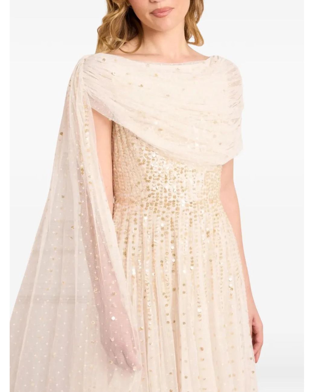 Needle & Thread White Moonlight Sequin Draped Maxi Dress