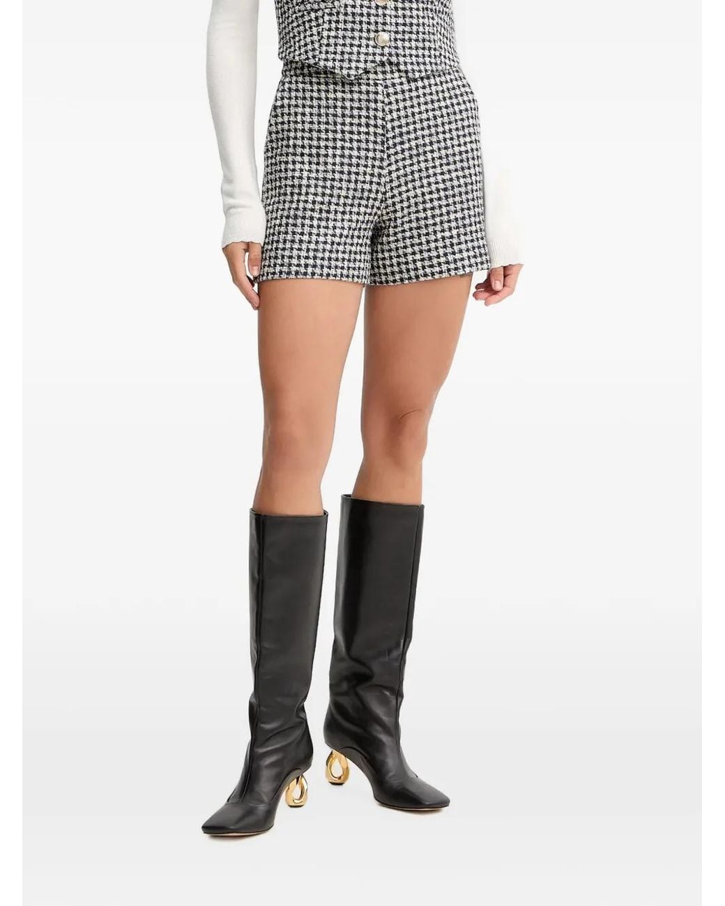Morgan Gray Houndstooth-Pattern Shorts