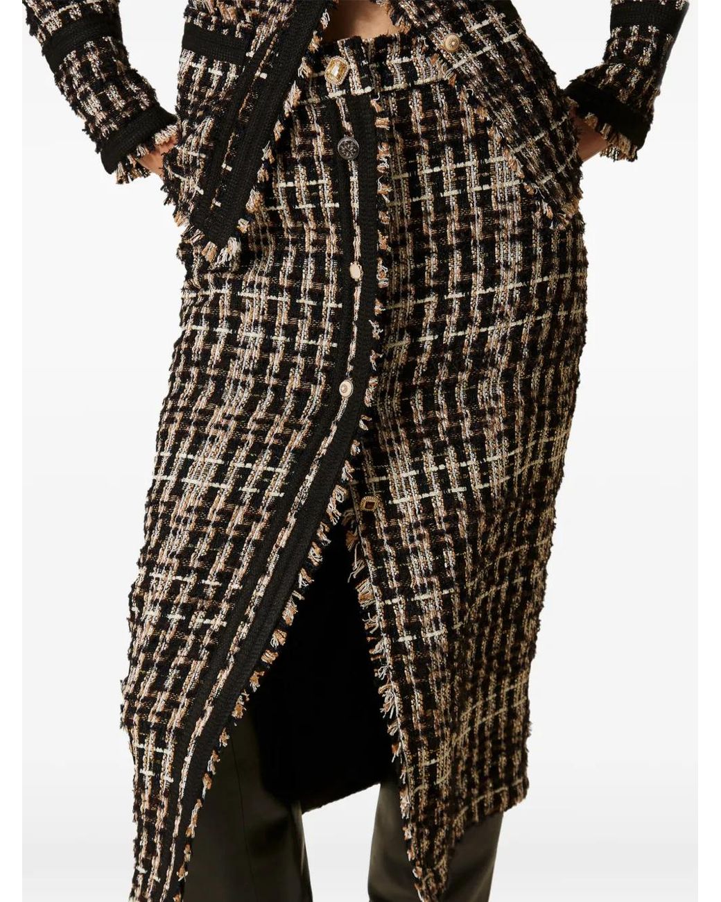 Twinset Black Jupe Mi-Longue Myfo À Boutons En Tweed