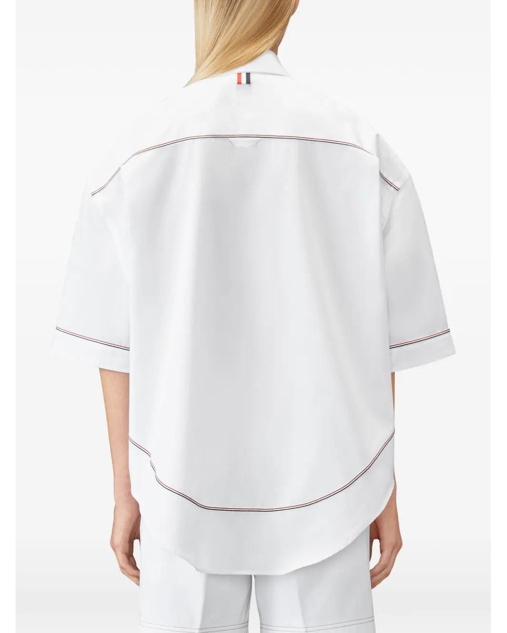 Thom Browne White Chemise En Popeline À Bords Tricolores
