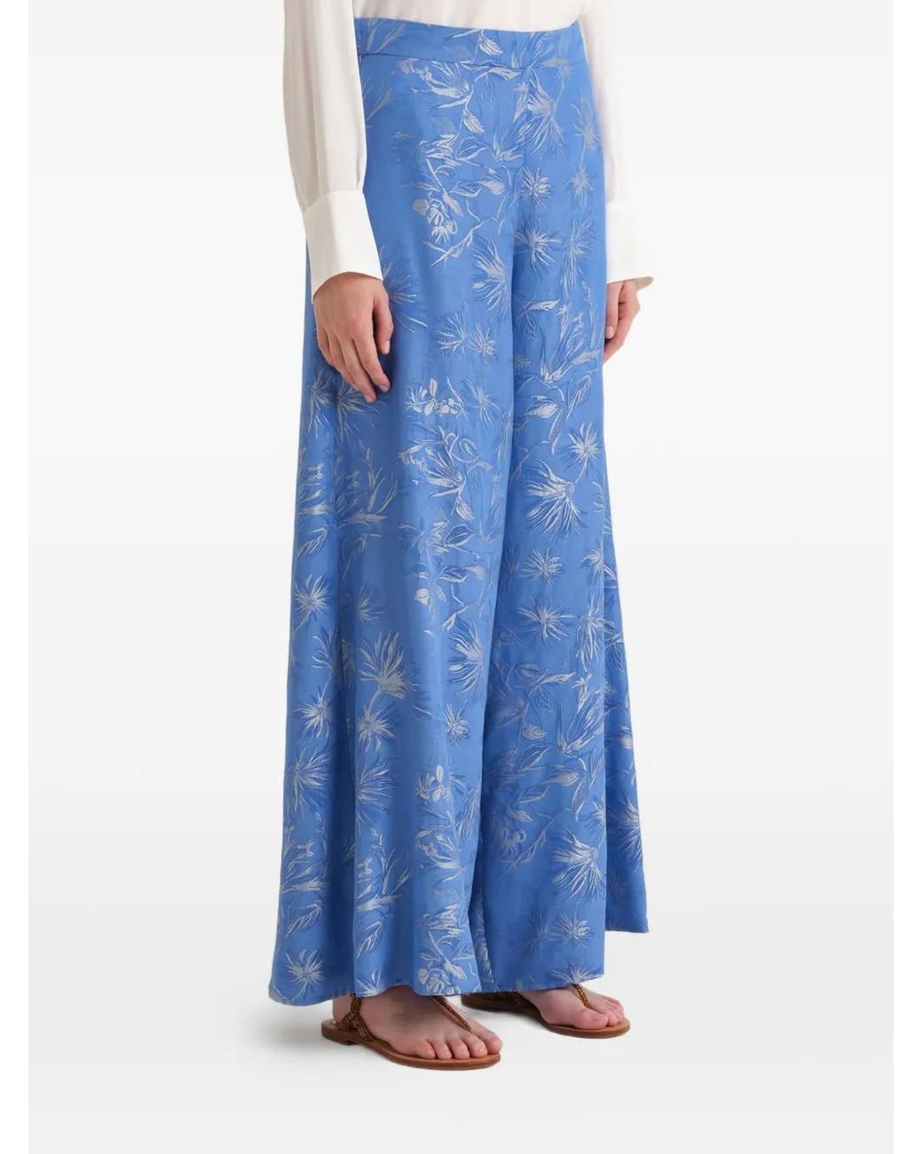 Maliparmi Blue Ramage-Print Palazzo Pants