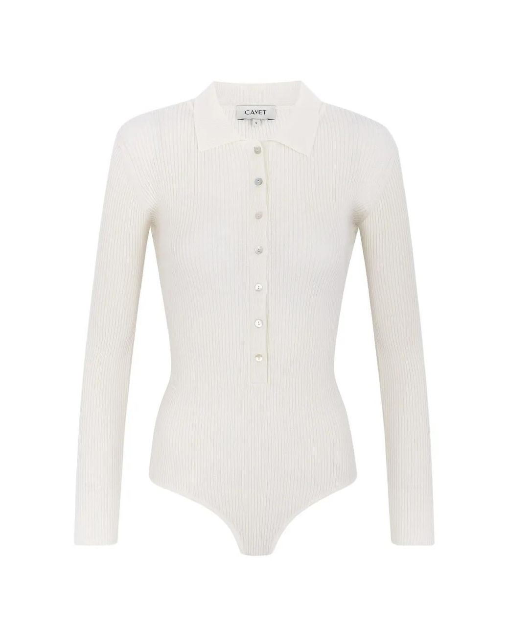 CAYET White Jill Ribbed-Knit Bodysuit