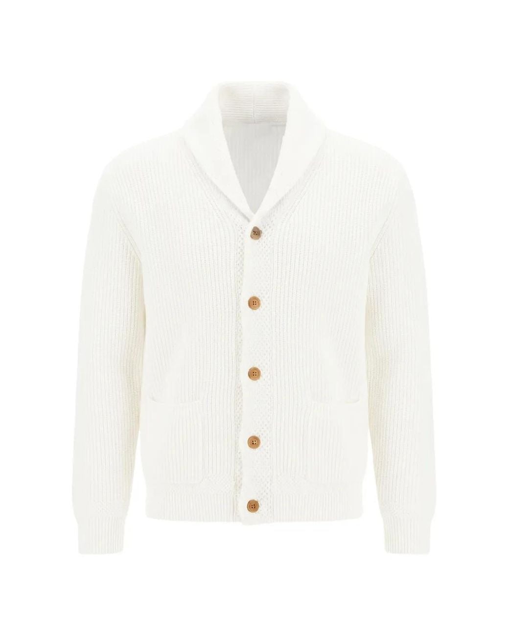 Polo Ralph Lauren White Ribbed-Knit Shawl-Collar Cardigan for men