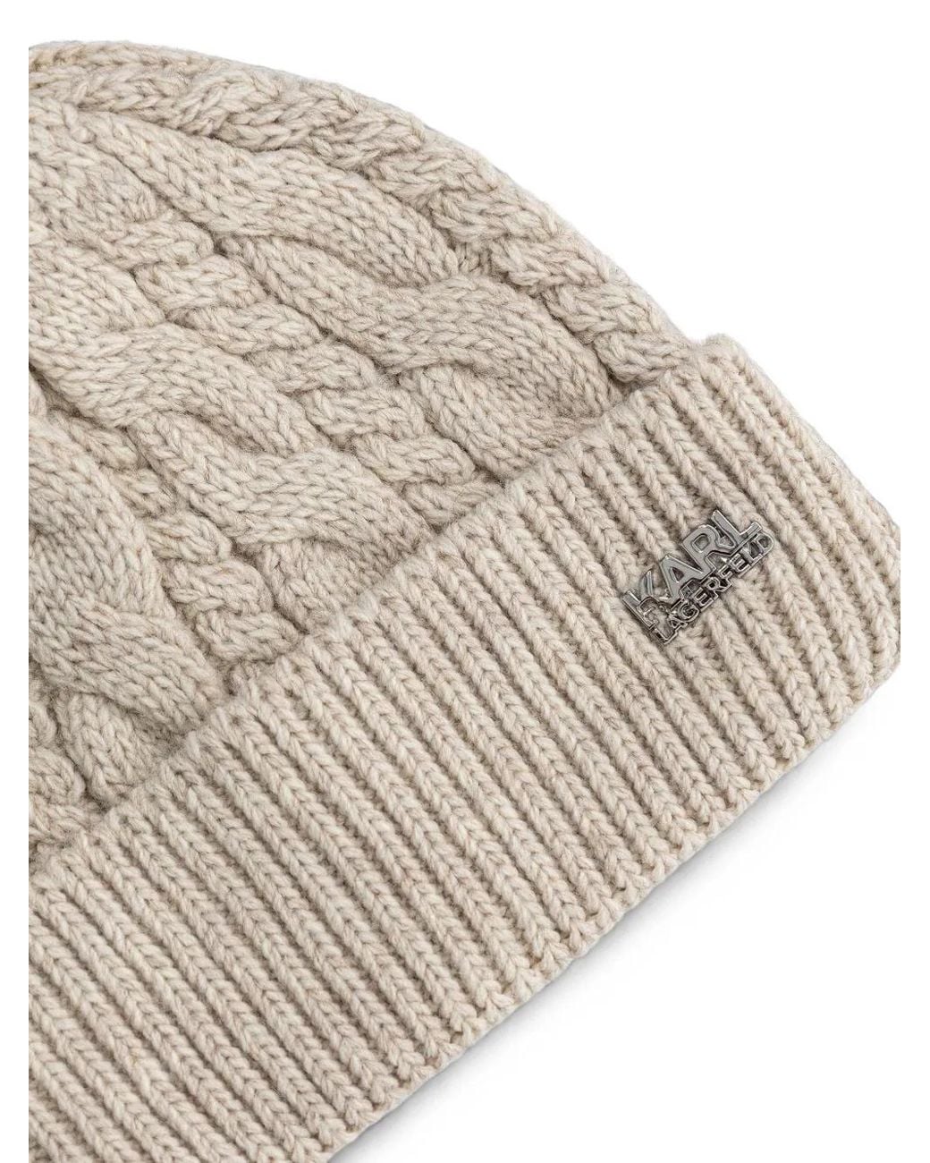 Karl Lagerfeld White Cable-Knit Logo-Plaque Beanie Hat And Scarf Set for men