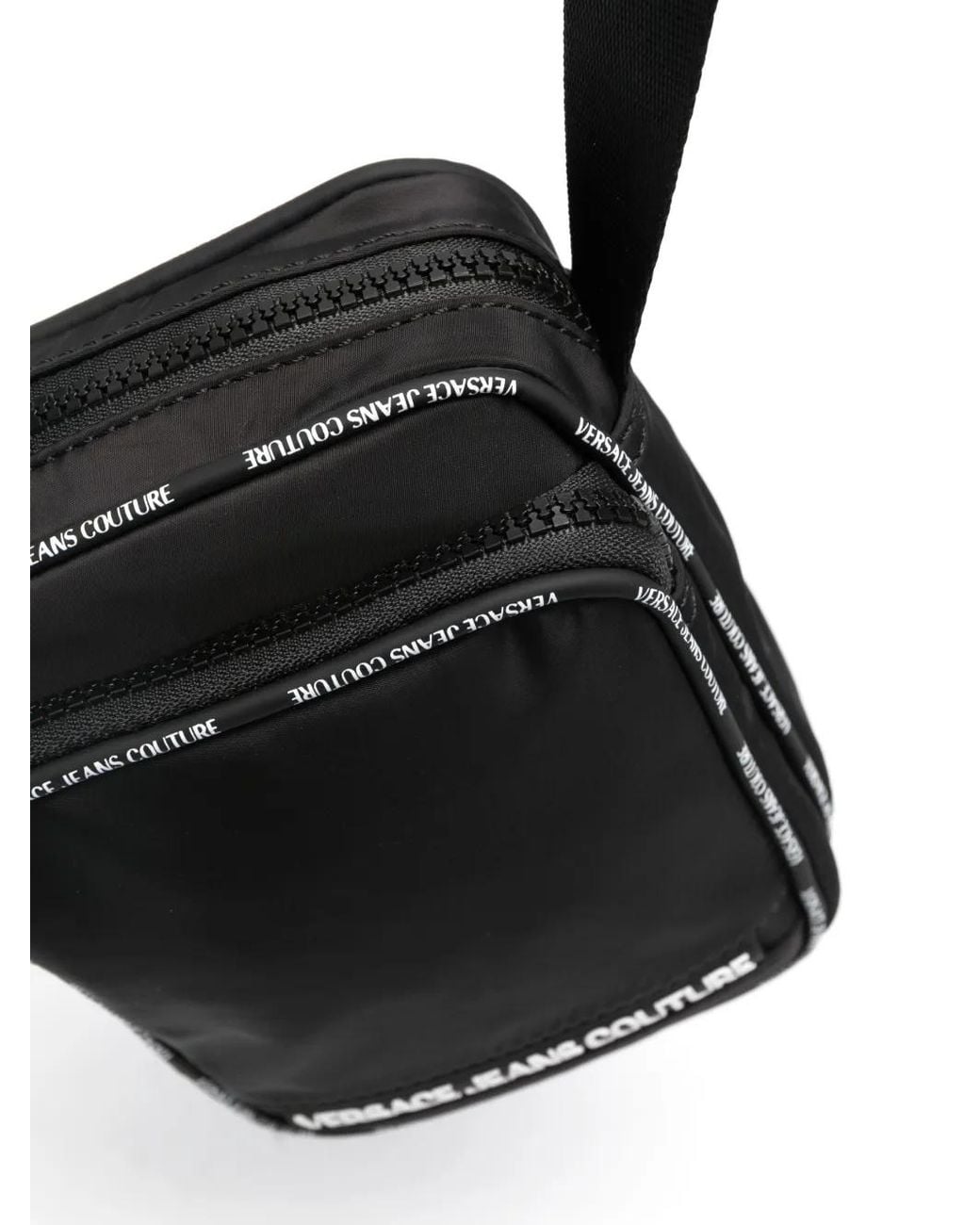 Versace Jeans Couture Black Logo-Tape Messenger Bag for men