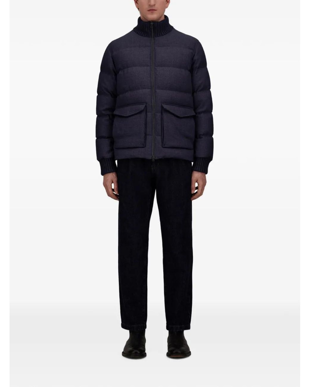 Herno Blue Quilted Tweed Jacket for men