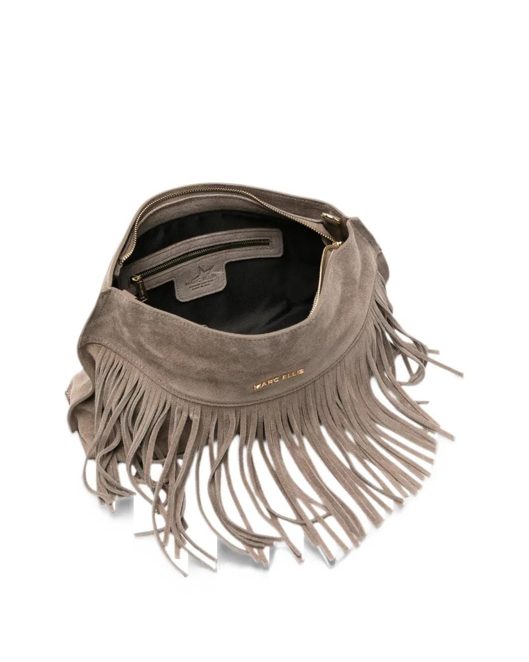 Marc Ellis Gray Dakota M Fringe-Trim Leather Shoulder Bag
