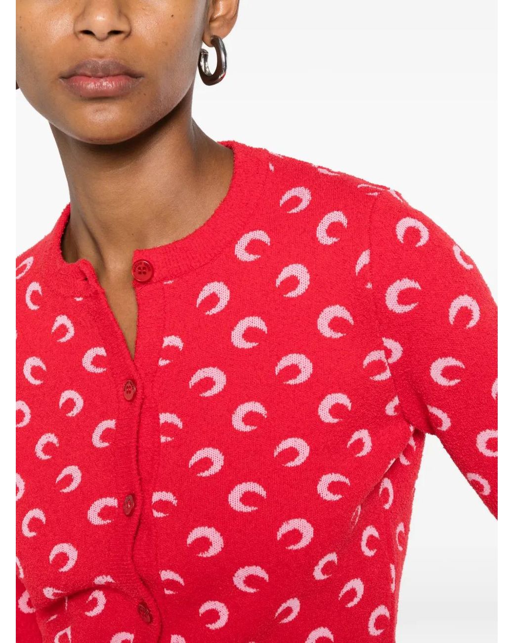 MARINE SERRE Red Moon Jacquard Bouclette Ls Cardigan Organic Cotton