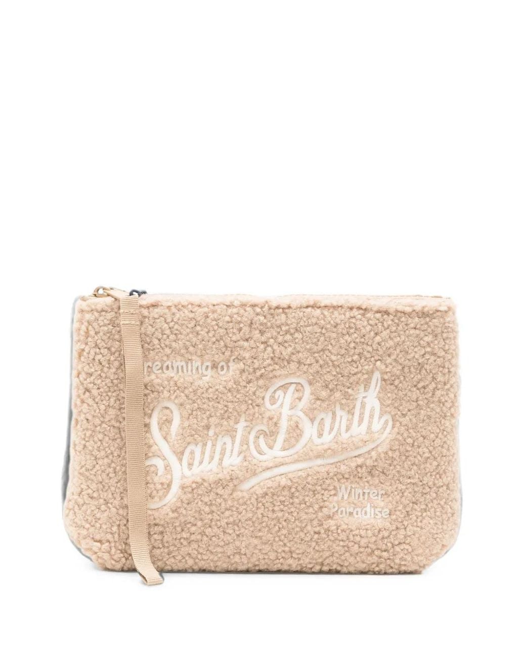 Mc2 Saint Barth Natural Aline Logo-Embroidered Shearling-Effect Clutch Bag