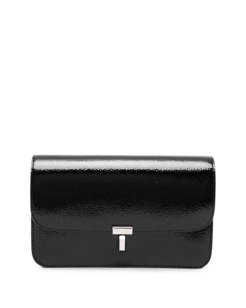 Totême Black T-Lock Grained-Patent Crossbody