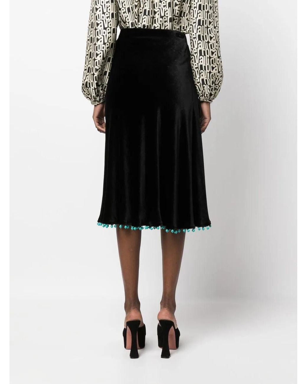 Roberto Cavalli Black Beaded-Trim High-Waisted Skirt