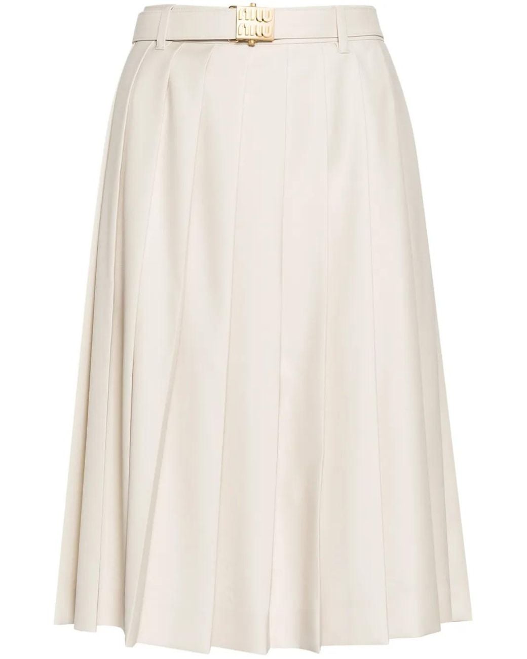 Miu Miu White Pleated Midi Skirt